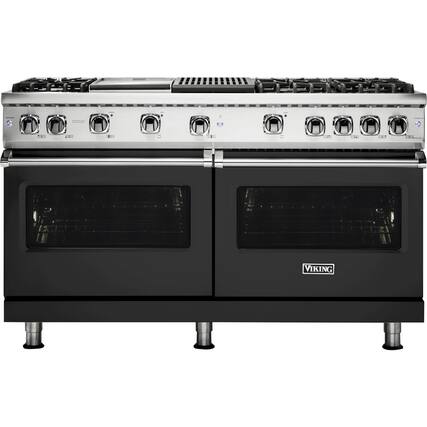 Front. Viking - Professional 5 Series Freestanding Double Oven Gas Convection Range - Cast Black.