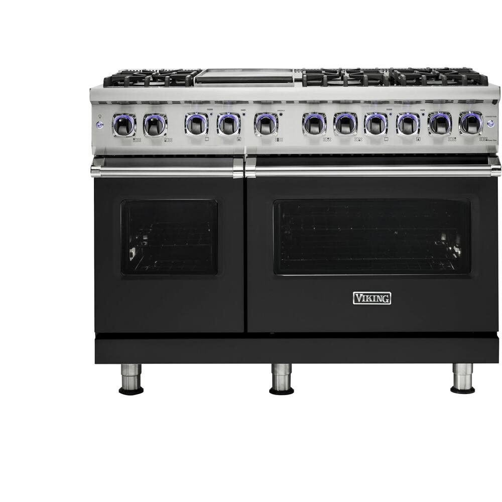 Front. Viking - VGR Freestanding 7-Series Gas 48"W Range - Cast Black.