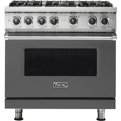 Front. Viking - Professional 5 Series 5.1 Cu. Ft. Freestanding LP Gas Convection Range - Damascus Gray.