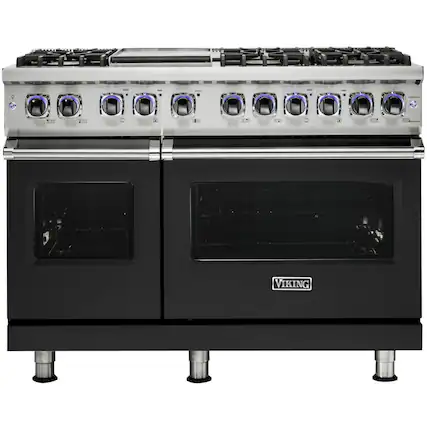 Front. Viking - VGR Freestanding 7-Series Gas 48"W Range - Cast Black.
