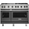 Front. Viking - Professional 5 Series 6.1 Cu. Ft. Freestanding Double Oven LP Gas Convection Range - Damascus Gray.