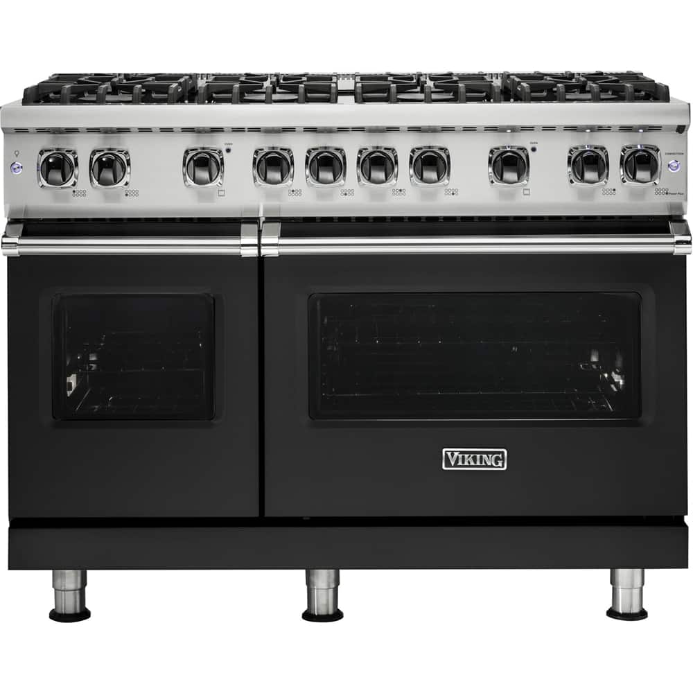Front. Viking - Professional 5 Series Freestanding Double Oven Gas Convection Range - Cast Black.