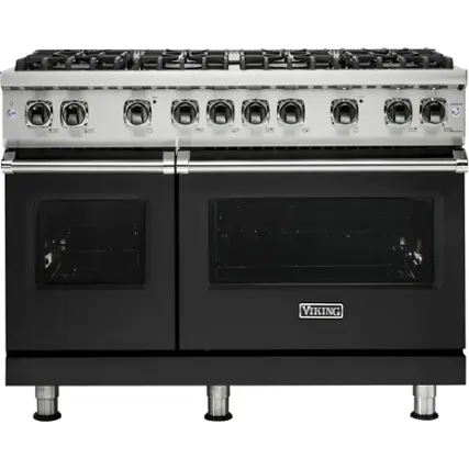 Front. Viking - Professional 5 Series Freestanding Double Oven Gas Convection Range - Cast Black.