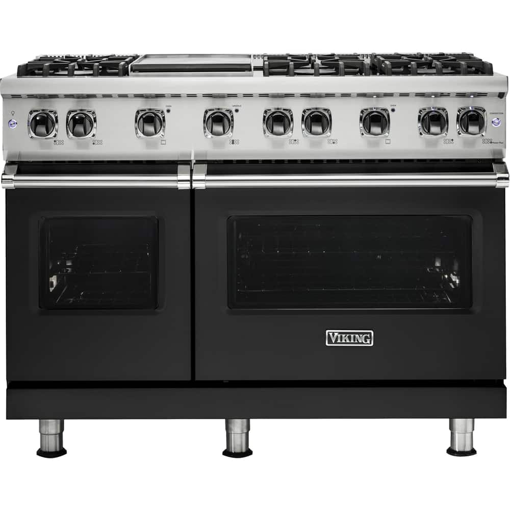 Front. Viking - Professional 5 Series Freestanding Double Oven Gas Convection Range - Cast Black.