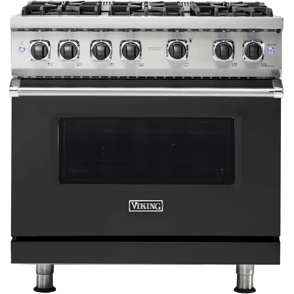Front. Viking - Professional 5 Series 5.1 Cu. Ft. Freestanding LP Gas Convection Range - Cast Black.