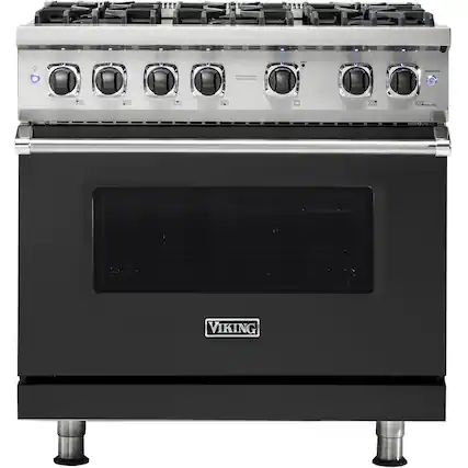 Front. Viking - Professional 5 Series 5.1 Cu. Ft. Freestanding LP Gas Convection Range - Cast Black.
