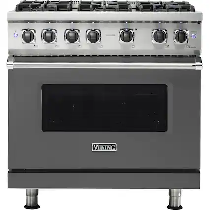 Front. Viking - Professional 5 Series 5.1 Cu. Ft. Freestanding Gas Convection Range - Damascus Gray.