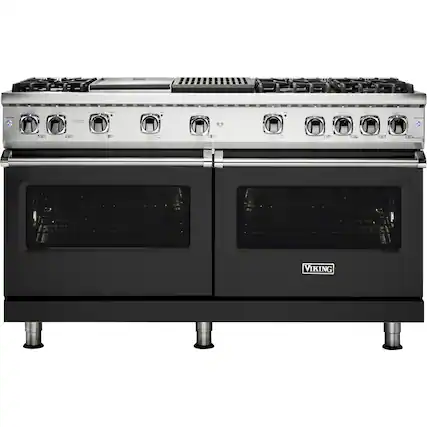 Front. Viking - Professional 5 Series 8 Cu. Ft. Freestanding Double Oven LP Gas Convection Range - Cast Black.