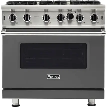 Front. Viking - Professional 5 Series 5.1 Cu. Ft. Freestanding LP Gas Convection Range - Damascus Gray.