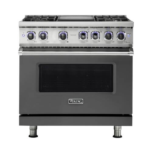 Viking - Professional 7 Series 5.6 Cu. Ft. Freestanding Dual Fuel True Convection Range with Self-Cleaning - Damascus Gray