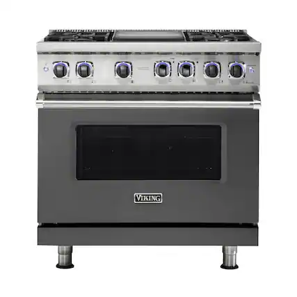 Front. Viking - Freestanding 7 Series Dual Fuel Self-Clean 36"W Range - Damascus Gray.