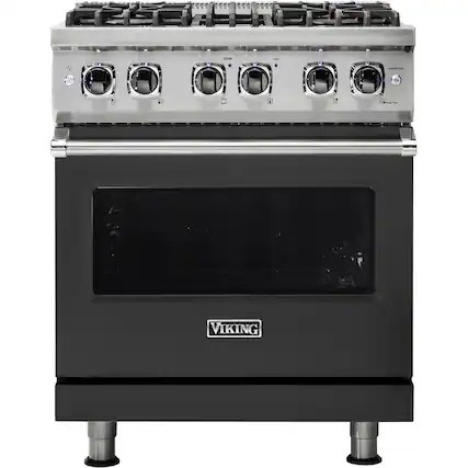 Front. Viking - 5-Series 4.7 Cu. Ft. Self-Cleaning Freestanding Dual Fuel Convection Range - Cast Black.