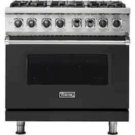Viking - 5-Series 5.6 Cu. Ft. Self-Cleaning Freestanding Dual Fuel Convection Range - Cast Black