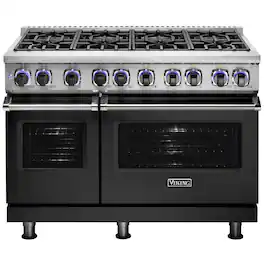 Viking - 48"W 7-Series Dual Fuel Self-Clean Range-8 Burners-LP - Cast Black