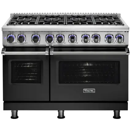 Front. Viking - 48"W 7-Series Dual Fuel Self-Clean Range-8 Burners-LP - Cast Black.