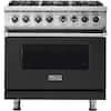 Front. Viking - 5-Series 5.6 Cu. Ft. Self-Cleaning Freestanding Dual Fuel Convection Range - Cast Black.