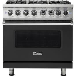 Viking - 5-Series 5.6 Cu. Ft. Self-Cleaning Freestanding Dual Fuel Convection Range - Cast Black