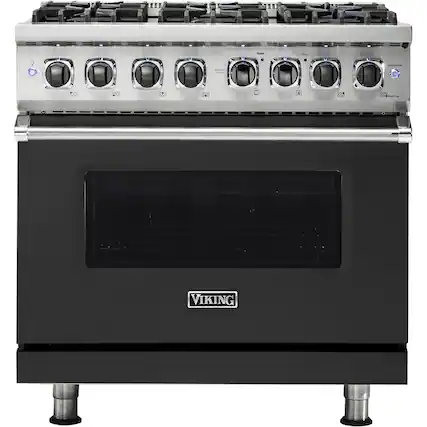 Front. Viking - 5-Series 5.6 Cu. Ft. Self-Cleaning Freestanding Dual Fuel Convection Range - Cast Black.