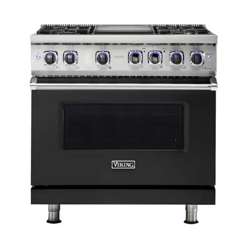 Viking - Professional 7 Series 5.6 Cu. Ft. Freestanding Dual Fuel True Convection Range with Self-Cleaning - Cast Black