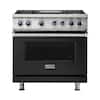 Front. Viking - Freestanding 7 Series Dual Fuel Self-Clean 36"W Range - Cast Black.