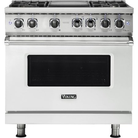 Viking - 5-Series 5.6 Cu. Ft. Self-Cleaning Freestanding Dual Fuel Convection Range - Frost White