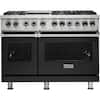 Front. Viking - 5-Series Dual Fuel Self-Clean 48"W Sealed Burner Range - Cast Black.