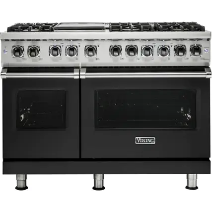 Front. Viking - 5-Series Dual Fuel Self-Clean 48"W Sealed Burner Range - Cast Black.