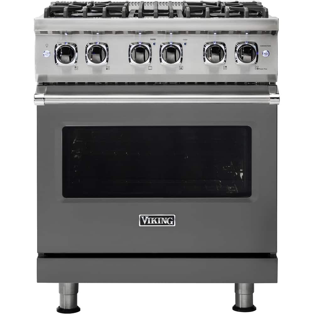 Front. Viking - 5-Series 4.7 Cu. Ft. Self-Cleaning Freestanding Dual Fuel Convection Range - Damascus Gray.