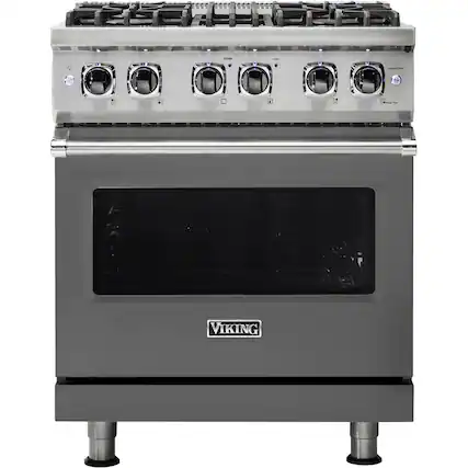 Front. Viking - 5-Series 4.7 Cu. Ft. Self-Cleaning Freestanding Dual Fuel Convection Range - Damascus Gray.