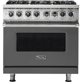Viking - 5-Series 5.6 Cu. Ft. Self-Cleaning Freestanding Dual Fuel Convection Range - Damascus Gray