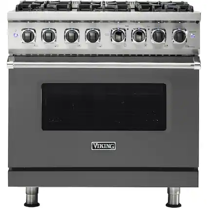 Front. Viking - 5-Series 5.6 Cu. Ft. Self-Cleaning Freestanding Dual Fuel Convection Range - Damascus Gray.