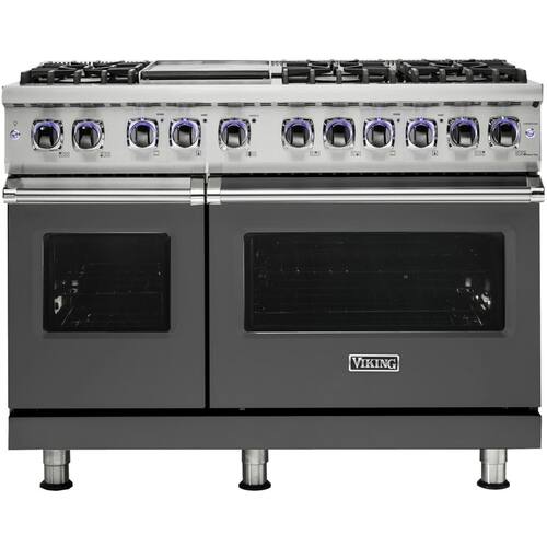 Viking - Professional 7 Series Freestanding Double Oven Dual Fuel Convection Range with Self-Cleaning - Damascus Gray