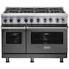 Front. Viking - 48"W 7-Series Dual Fuel Self-Clean Range-8 Burners - Damascus Gray.