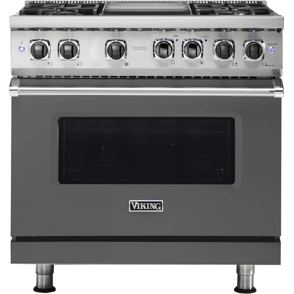 Front. Viking - 5-Series 5.6 Cu. Ft. Self-Cleaning Freestanding Dual Fuel Convection Range - Damascus Gray.