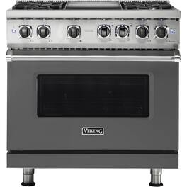 Viking - 5-Series 5.6 Cu. Ft. Self-Cleaning Freestanding Dual Fuel Convection Range - Damascus Gray