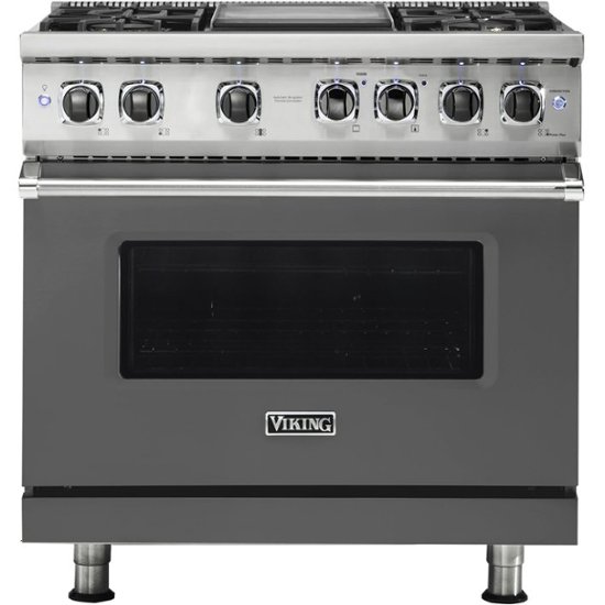 Viking – Professional 5 Series 5.6 Cu. Ft. Freestanding Dual Fuel True Convection Range with Self-Cleaning – Damascus Gray