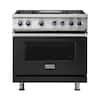 Front. Viking - Freestanding 7 Series Dual Fuel Self-Clean 36"W Range - Cast Black.