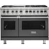 Front. Viking - 5-Series Dual Fuel Self-Clean 48"W Sealed Burner Range - Damascus Gray.