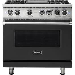 Viking - 5-Series 5.6 Cu. Ft. Self-Cleaning Freestanding Dual Fuel Convection Range - 4 Burner - LP - Cast Black
