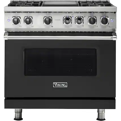 Front. Viking - 5-Series 5.6 Cu. Ft. Self-Cleaning Freestanding Dual Fuel Convection Range - Cast Black.