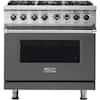 Front. Viking - 5-Series 5.6 Cu. Ft. Self-Cleaning Freestanding Dual Fuel Convection Range - Damascus Gray.