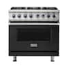 Front. Viking - Freestanding 7 Series Dual Fuel Self-Clean 36"W Range - Cast Black.