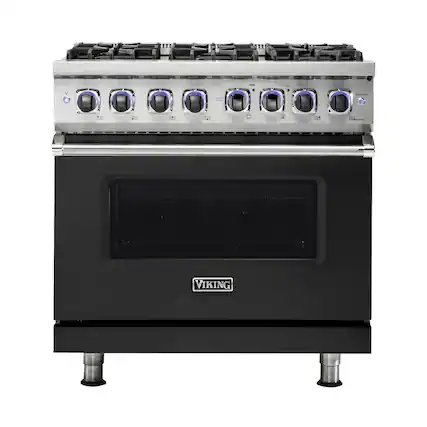 Front. Viking - Freestanding 7 Series Dual Fuel Self-Clean 36"W Range - Cast Black.