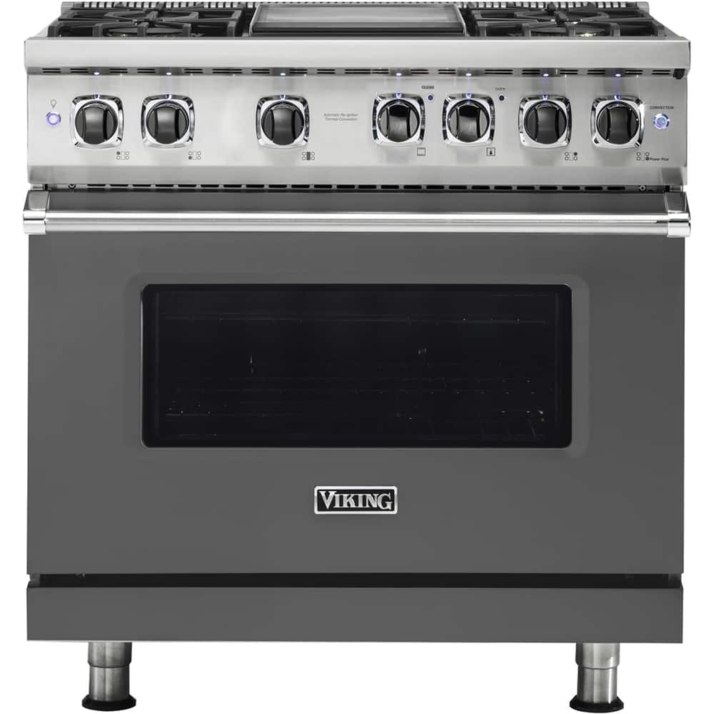 Front. Viking - 5-Series 5.6 Cu. Ft. Self-Cleaning Freestanding Dual Fuel Convection Range - Damascus Gray.
