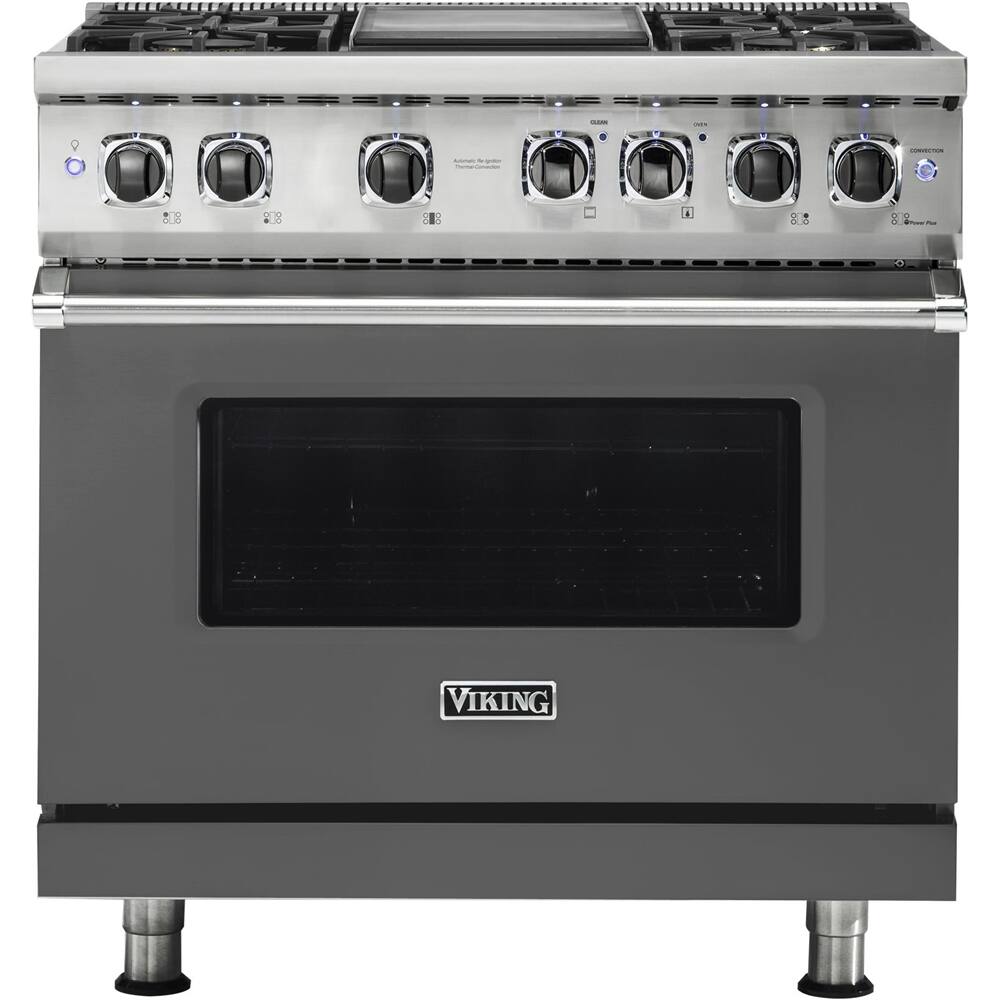 Viking - 5-Series 5.6 Cu. Ft. Self-Cleaning Freestanding Dual Fuel Convection Range - Damascus Gray