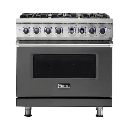 Front. Viking - Freestanding 7 Series Dual Fuel Self-Clean 36"W Range - Damascus Gray.