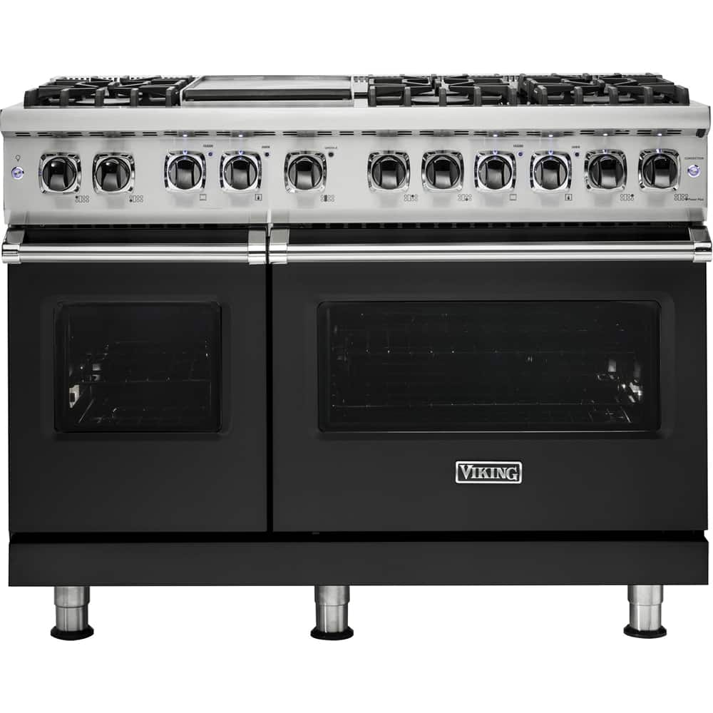 Front. Viking - 5-Series Dual Fuel Self-Clean 48"W Sealed Burner Range - Cast Black.