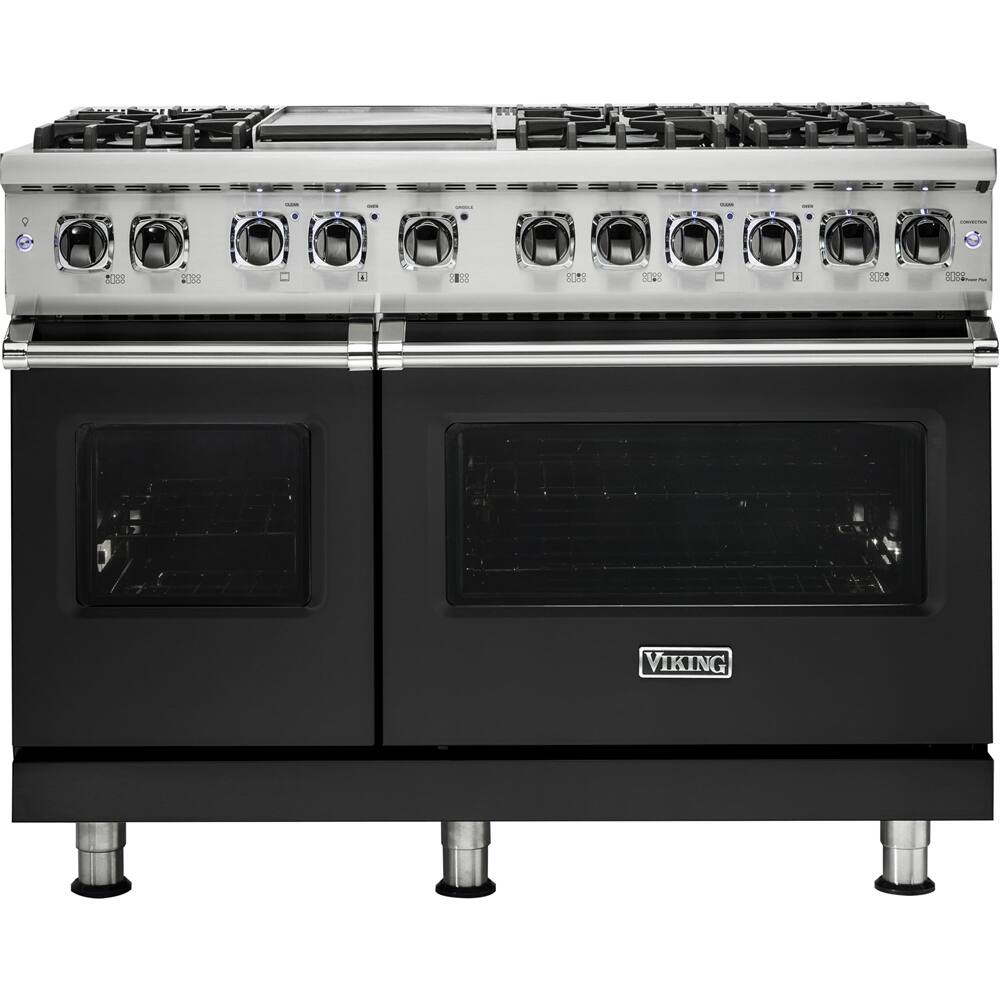 Viking - 5-Series Dual Fuel Self-Clean 48"W Sealed Burner Range - Cast Black