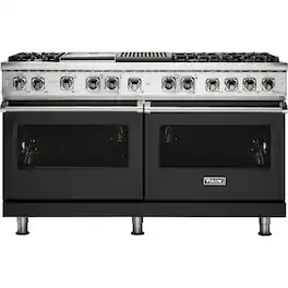 Viking - 5-Series Dual Fuel Self-Clean 60"W Sealed Burner Range - Cast Black