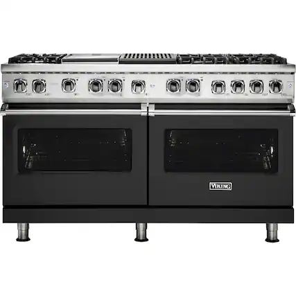 Front. Viking - 5-Series Dual Fuel Self-Clean 60"W Sealed Burner Range - Cast Black.